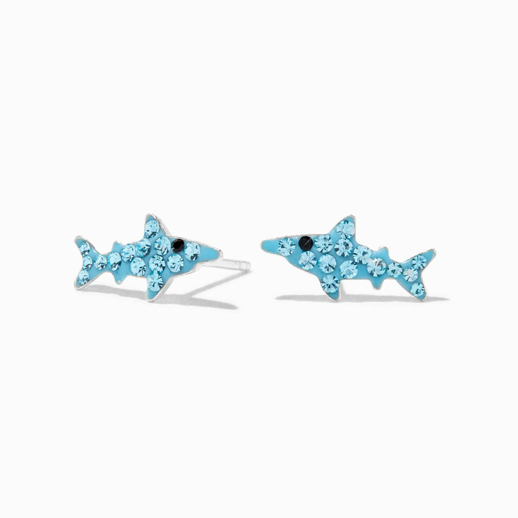 Sterling Silver Blue Shark Stud Earrings,