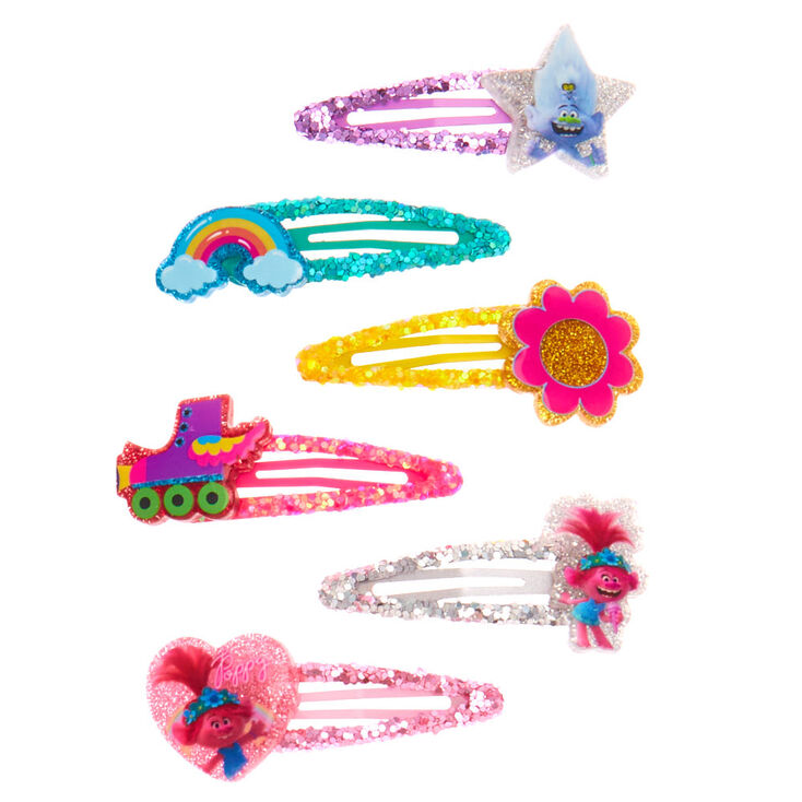 Barrettes clic clac &agrave; paillettes Les Trolls 2&nbsp;: Tourn&eacute;e mondiale- Lot de 6,