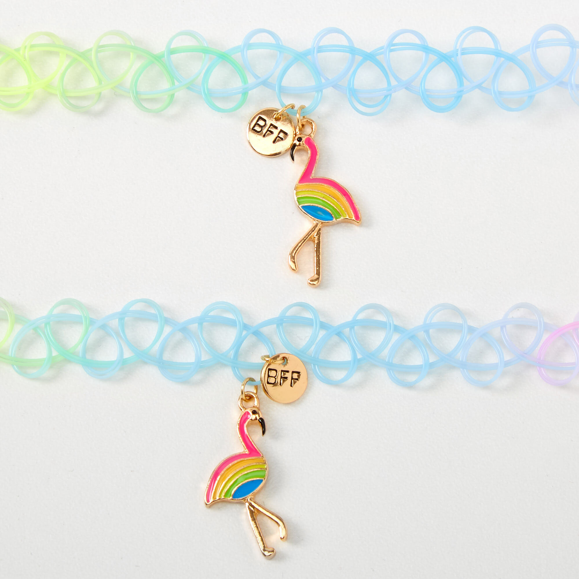 Best Friends Rainbow Flamingo Tattoo Choker Necklaces - 2 Pack,