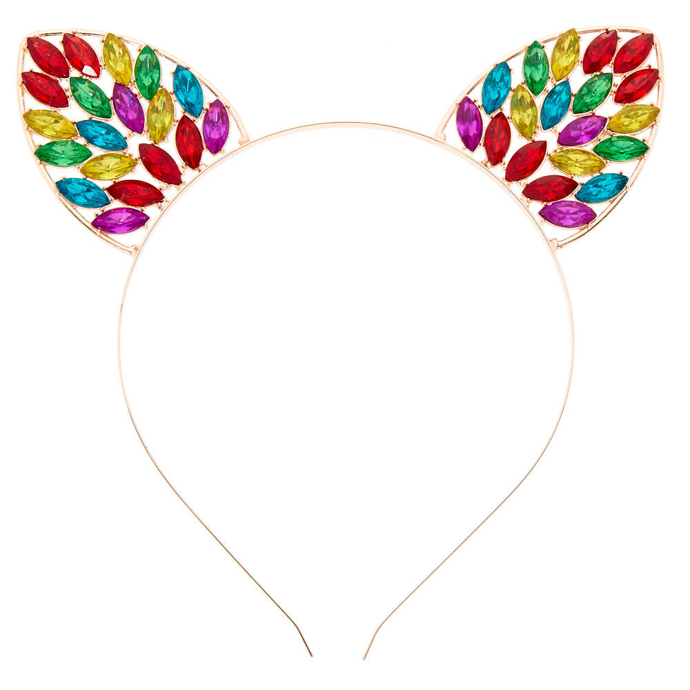 Rose Gold Rainbow Bling Cat Ears Headband,
