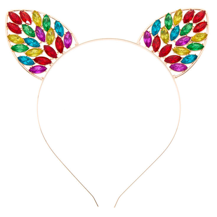 Rose Gold Rainbow Bling Cat Ears Headband,