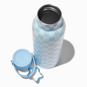 Blue Checkered Stainless Steel Water Bottle,