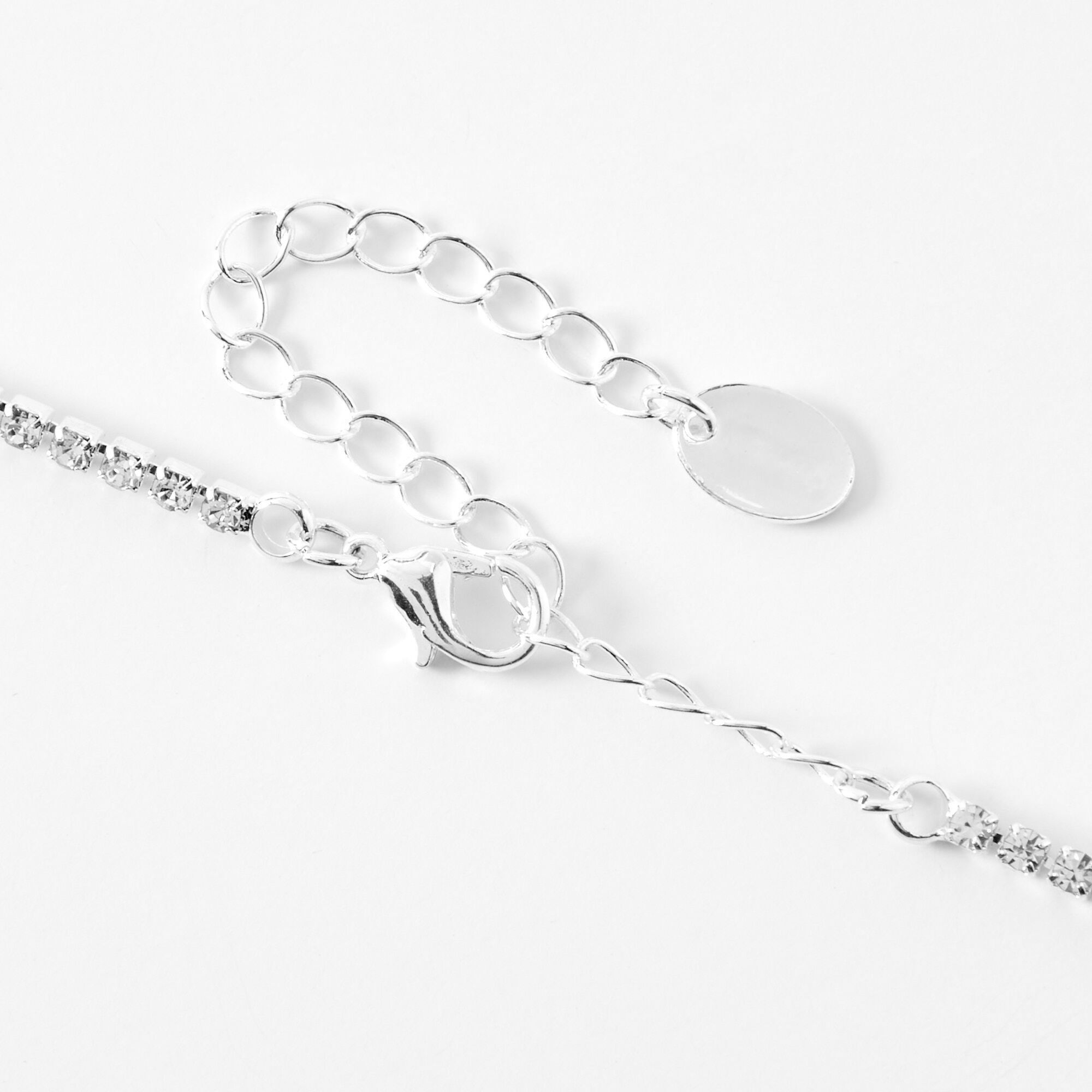 Silver Rhinestone Y-Neck Fringe Necklace,