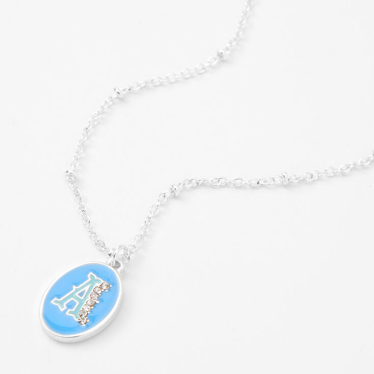 Silver Embellished Initial Blue &amp; Green Pendant Necklace - A,