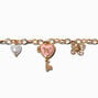 Gold-tone Butterfly Heart Key Locket Charm Bracelet,