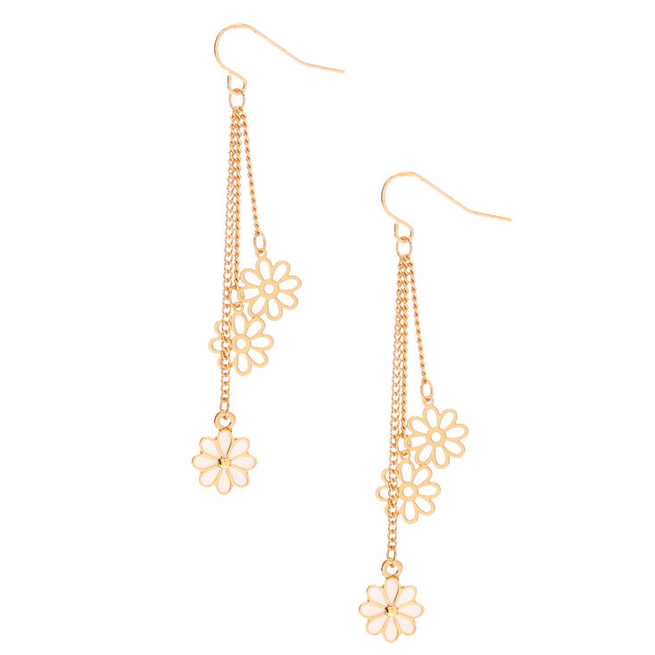 Gold 2.5&quot; Daisy Drop Earrings,