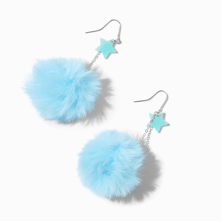 Blue Star Glow in the Dark Pom Pom 3&#39;&#39; Drop Earrings,