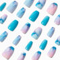 Turquoise Pink Marble Coffin Vegan Faux Nail Set - 24 Pack,