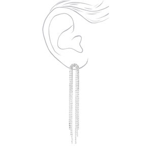 Silver Rhinestone 4&quot; Horse Tail Fringe Drop Earrings,