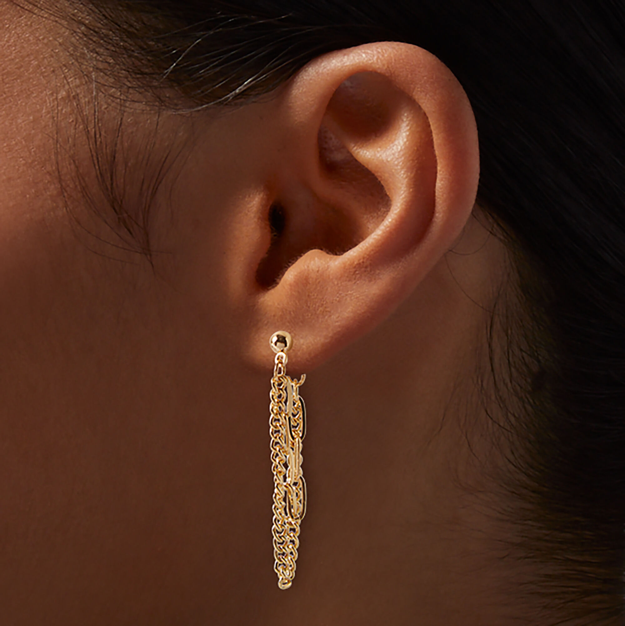 Gold tone Two Chains Front Back Drop Earrings Claire s
