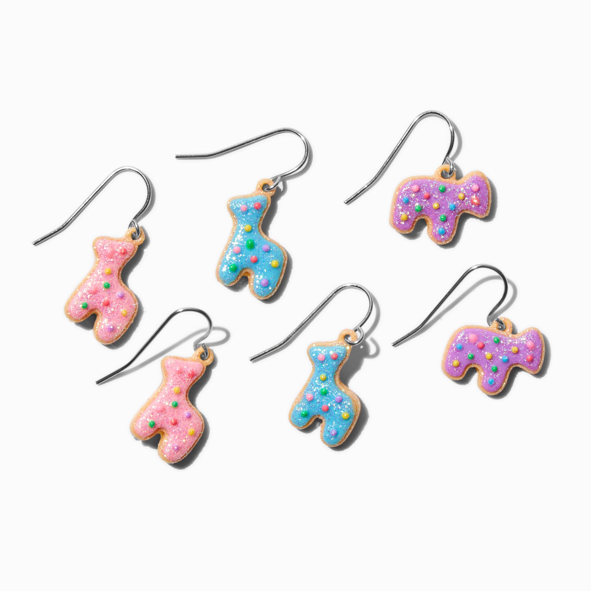 Frosted Animal Cookie Drop Earrings - 3 Pack,