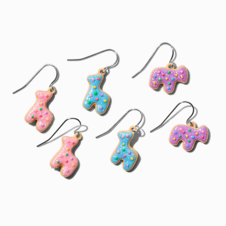 Frosted Animal Cookie Drop Earrings - 3 Pack,