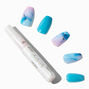 Turquoise Pink Marble Coffin Vegan Faux Nail Set - 24 Pack,