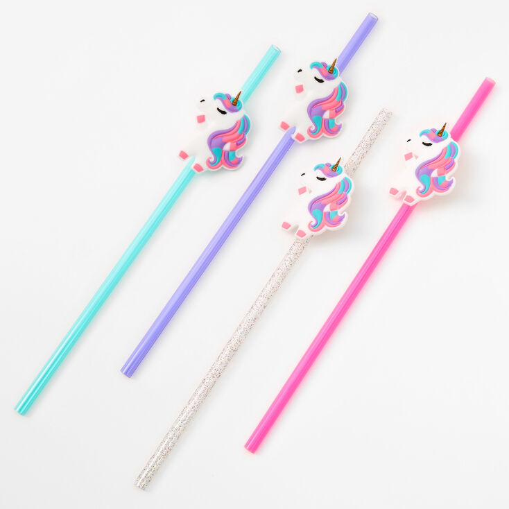 Rainbow Plastic Unicorn Straws - 4 Pack,