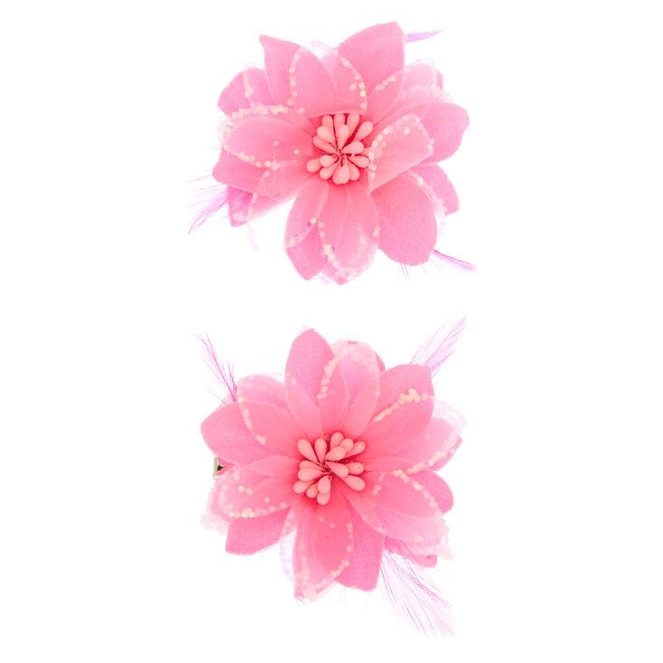 Sequin Lily Flower Hair Clips - Neon Pink, 2 Pack,