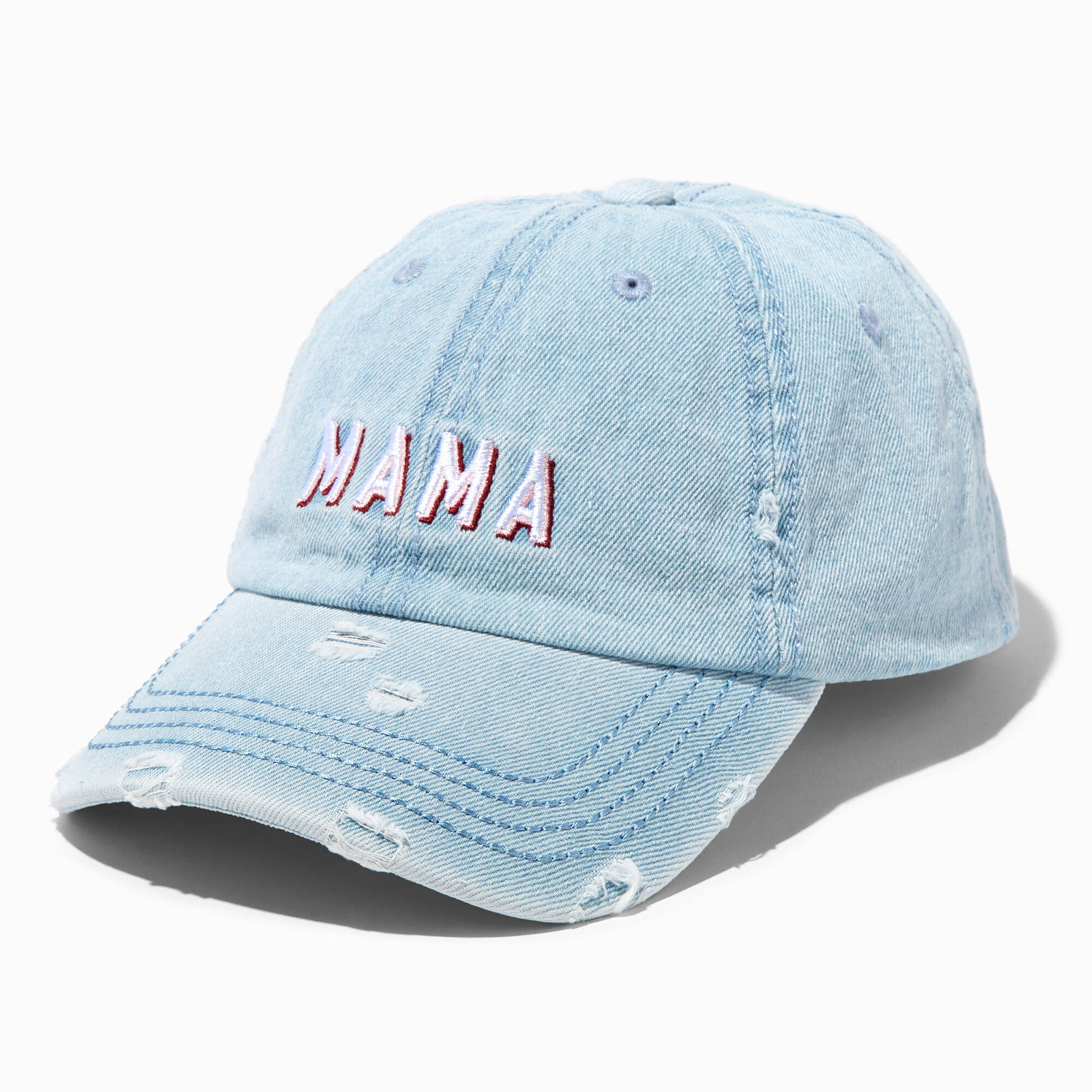 "MAMA" Distressed Denim Baseball Cap,