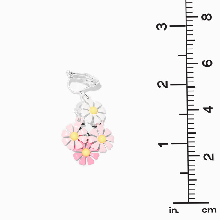 Pink 1.5&quot; Daisy Clip-On Drop Earrings,