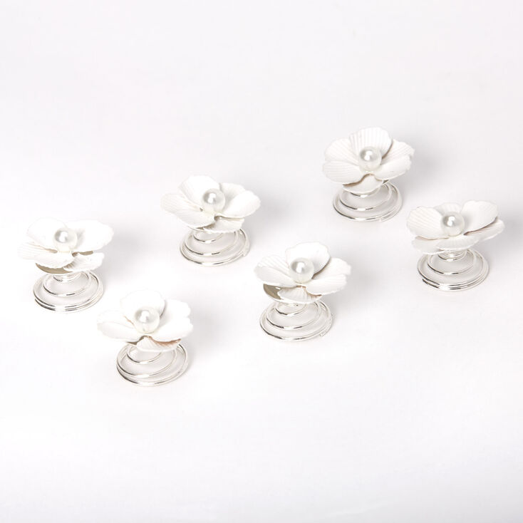 Poppy Flowers Hair Spinners - White, 6 Pack,