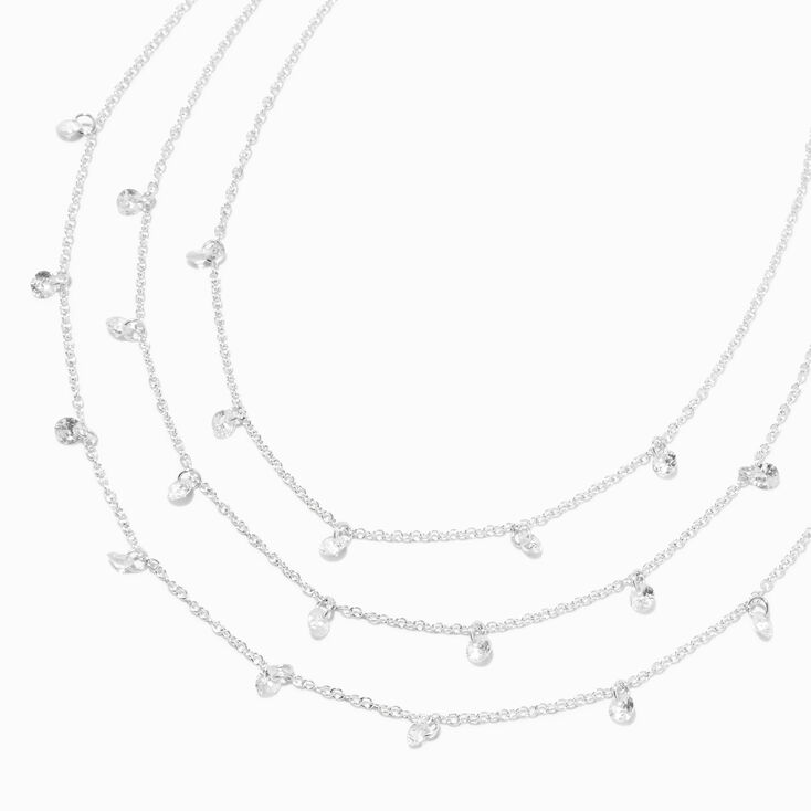 Silver-tone Cubic Zirconia Confetti Multi-Strand Necklace,