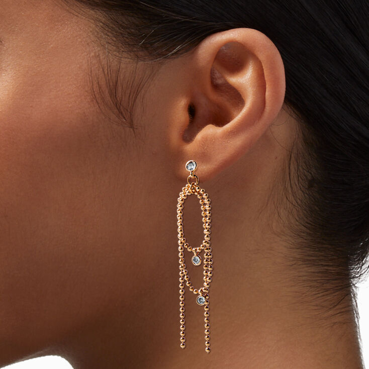 Gold-tone Cubic Zirconia Loopy Ball 2.5&quot; Drop Earrings,