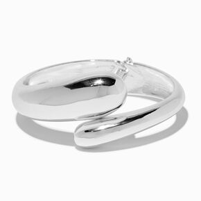 Thick Silver-tone Hinged Bangle Bracelet,