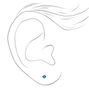 Silver Cubic Zirconia Round Stud Earrings - Turquoise, 3MM,