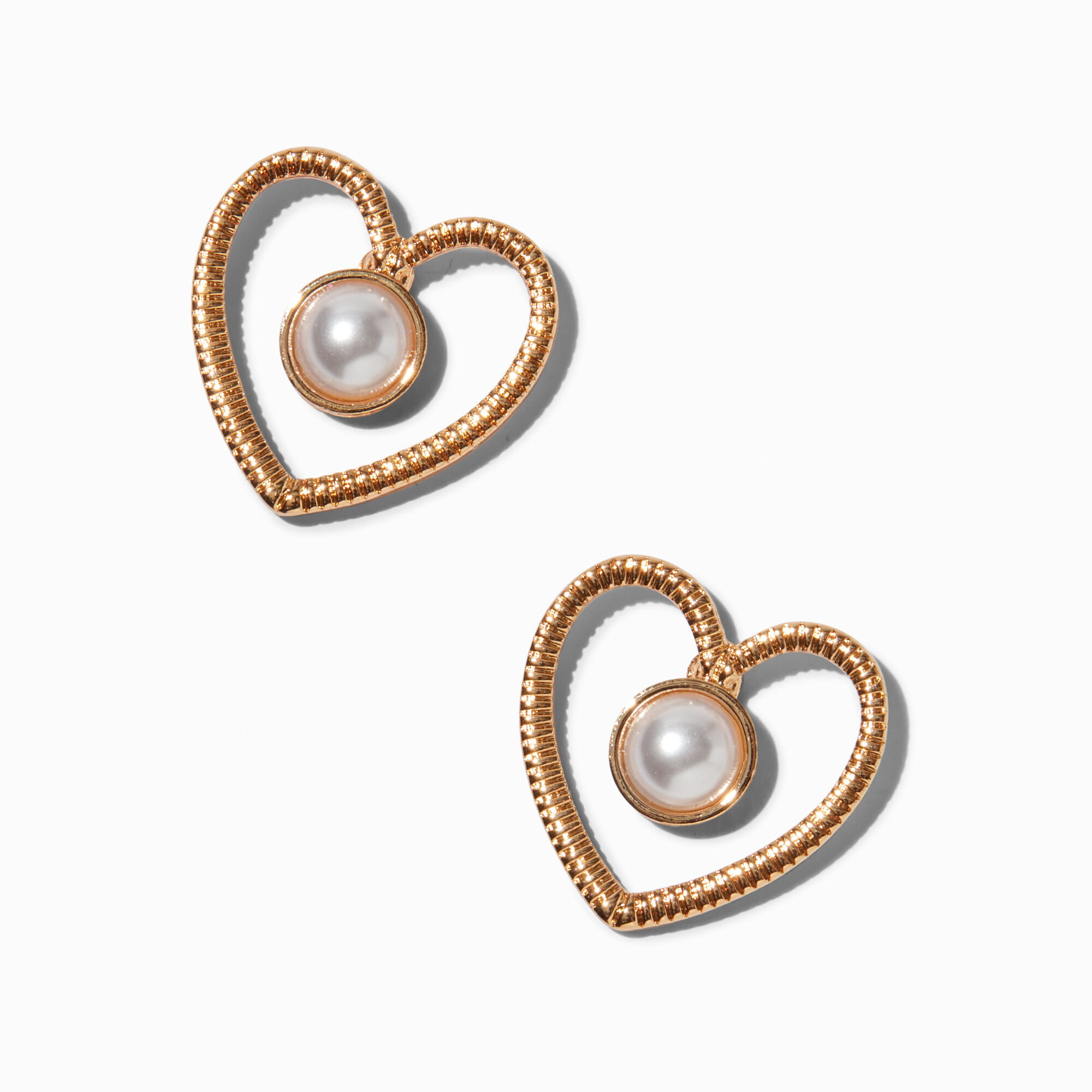 View Claires Pearl Of Hearts Stud Earrings Gold information