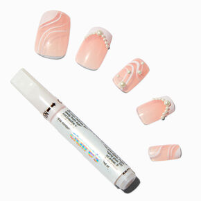 Pearl Swirl Mid Square Vegan Faux Nail Set - 24 Pack,