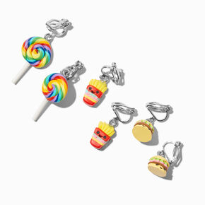 Lollipop, French Fry, &amp; Hamburger Clip-On Earrings - 3 Pack,