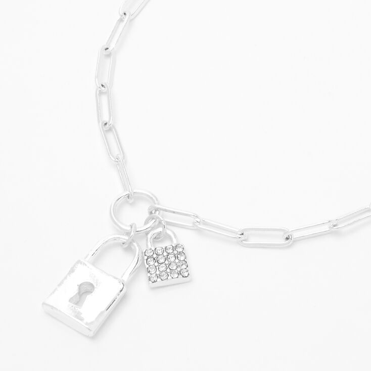 Silver Double Lock Pendant Chain Necklace