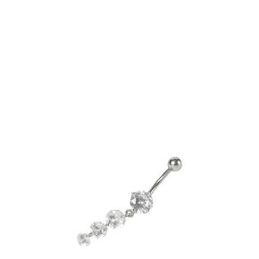 Silver-tone Stainless Steel Triple Crystal Dangle 14G Belly Bar,