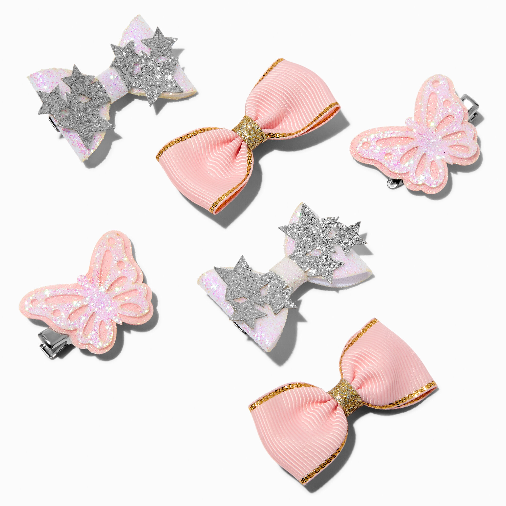 View Claires Club Glitter Bow Butterfly Hair Clips 6 Pack information