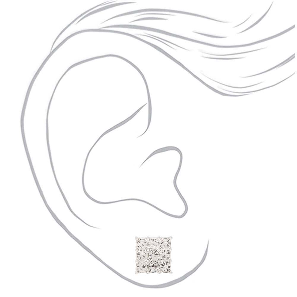 Silver Rhinestone Square Stud Earrings,