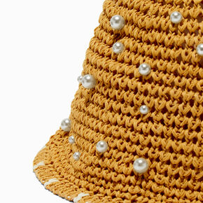 Pearl-Studded Woven Bucket Hat,