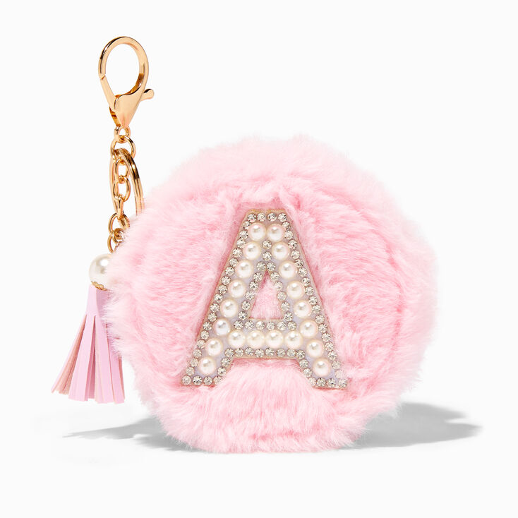 Pink Furry Pearl Initial Coin Purse Keyring - A