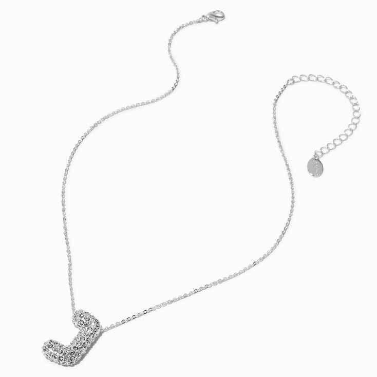 Collier &agrave; pendentif &agrave; bulles et initiale pav&eacute; couleur argent&eacute;e - J,