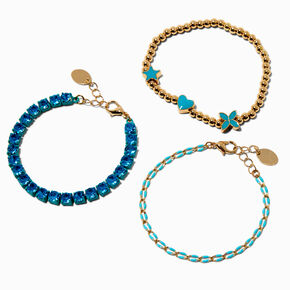 Blue Enamel Heart &amp; Star Bracelet Set - 3 Pack,