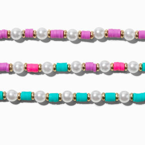 Claire&#39;s Club Pearl Jewel Tone Disc Beaded Stretch Bracelets - 3 Pack,