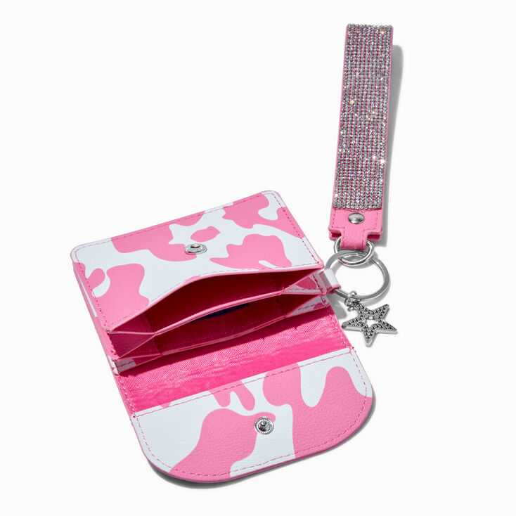 Pink Cow Print Wristlet Card Case,