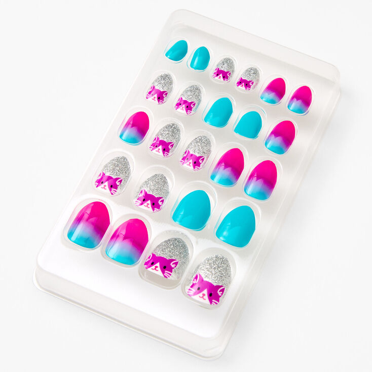 Ombre Glitter Cat Stiletto Press On Faux Nail Set - 24 Pack,