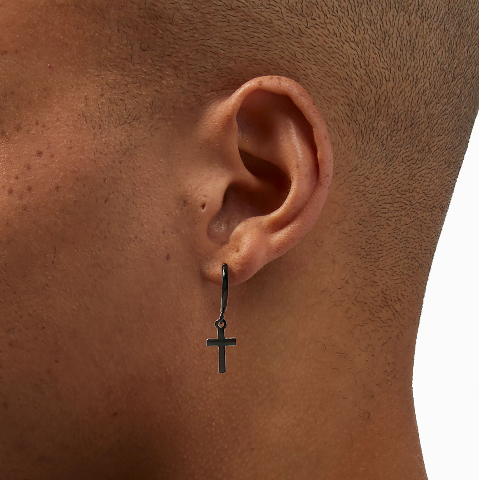 Black 20MM Cross Clip On Hoop Earrings Claire s US