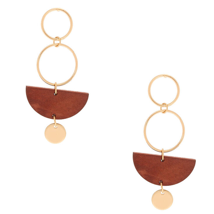 Claire's Pendantes géométriques en bois d'imitation marron 5 cm couleur doré