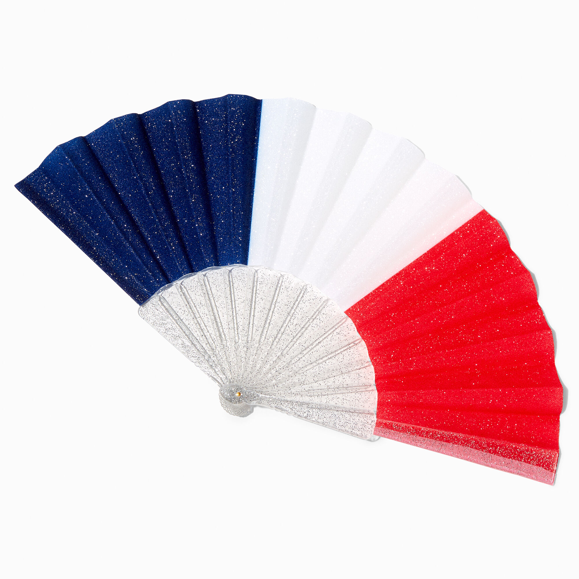 View Claires Blue White Folding Fan Red information