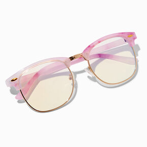 Pink Marble Browline Clear Lens Frames,