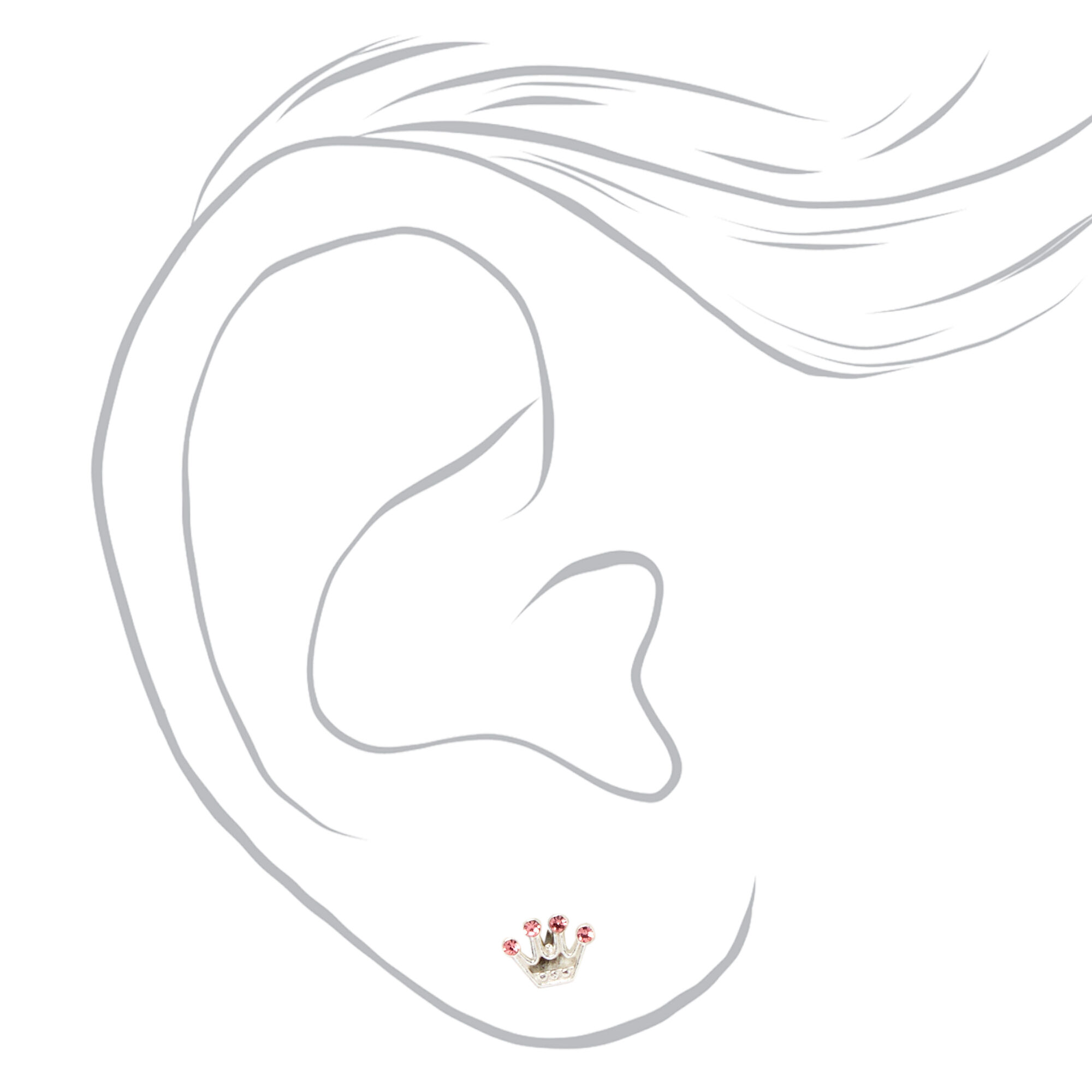 Sterling Silver Crystal Crown Stud Earrings - Pink,