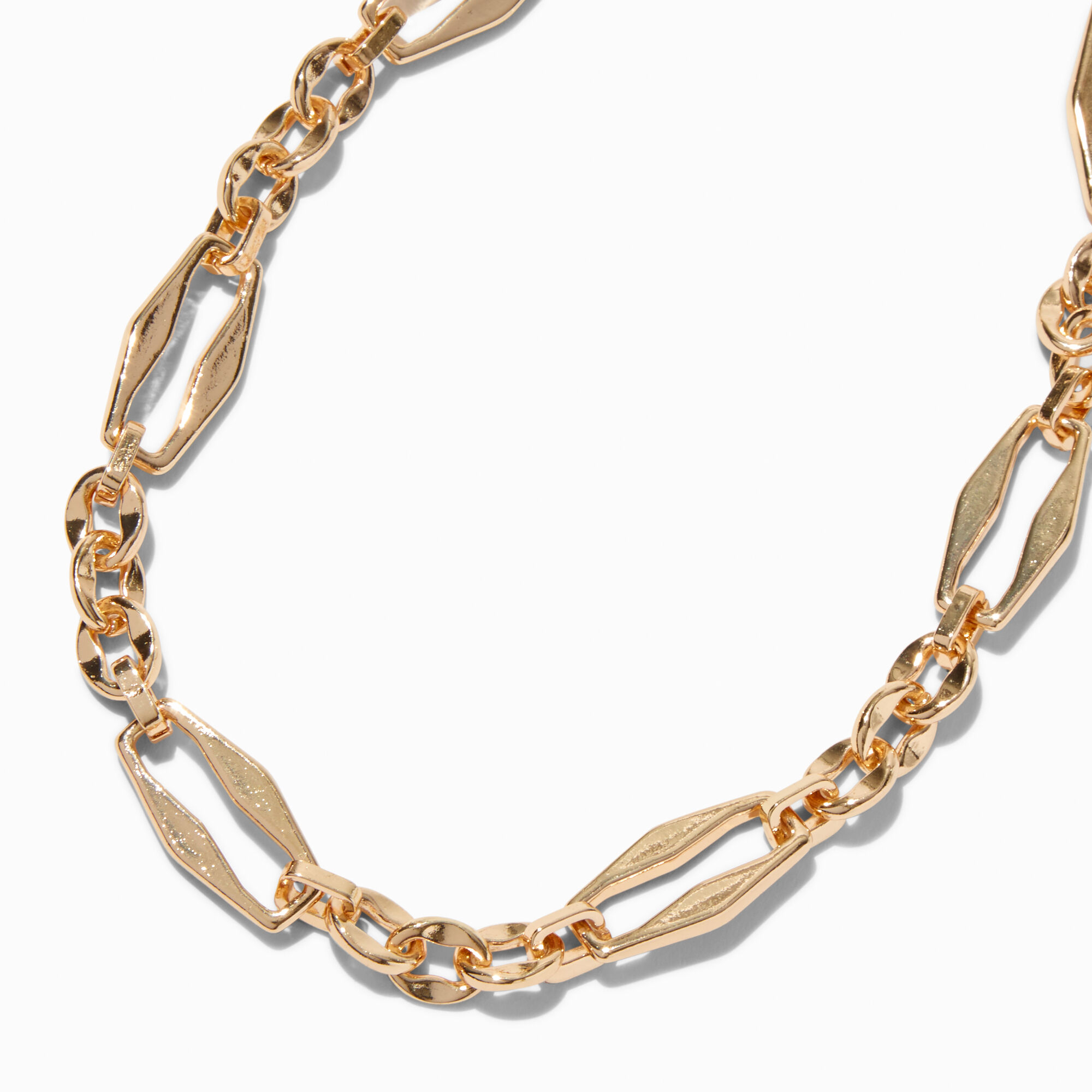 View Claires Tone Chunky Mixed Chain Link Choker Necklace Gold information