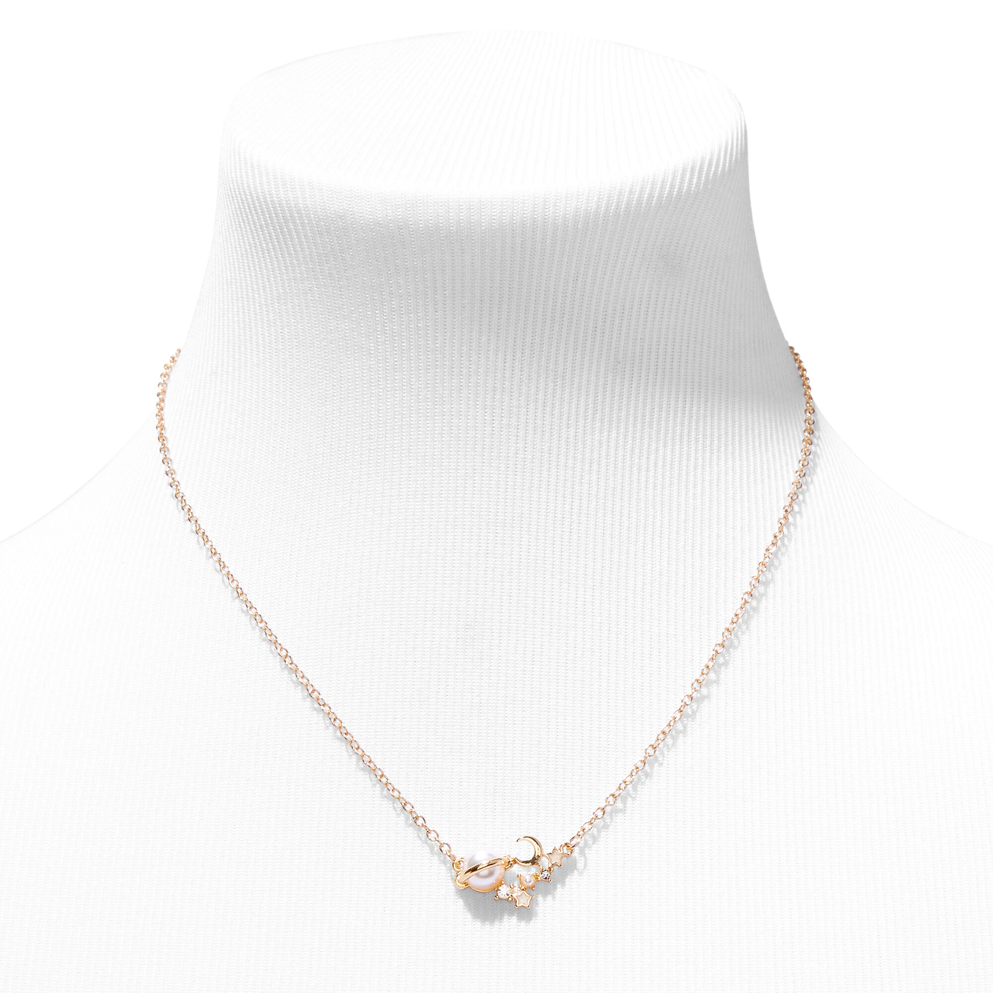 Lot créoles et collier à pendentif Saturne avec étoiles et perle d'imitation (lot de 2),