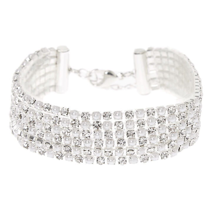 Claire's Bracelet chaîne strass et perles d'imitation couleur argentée