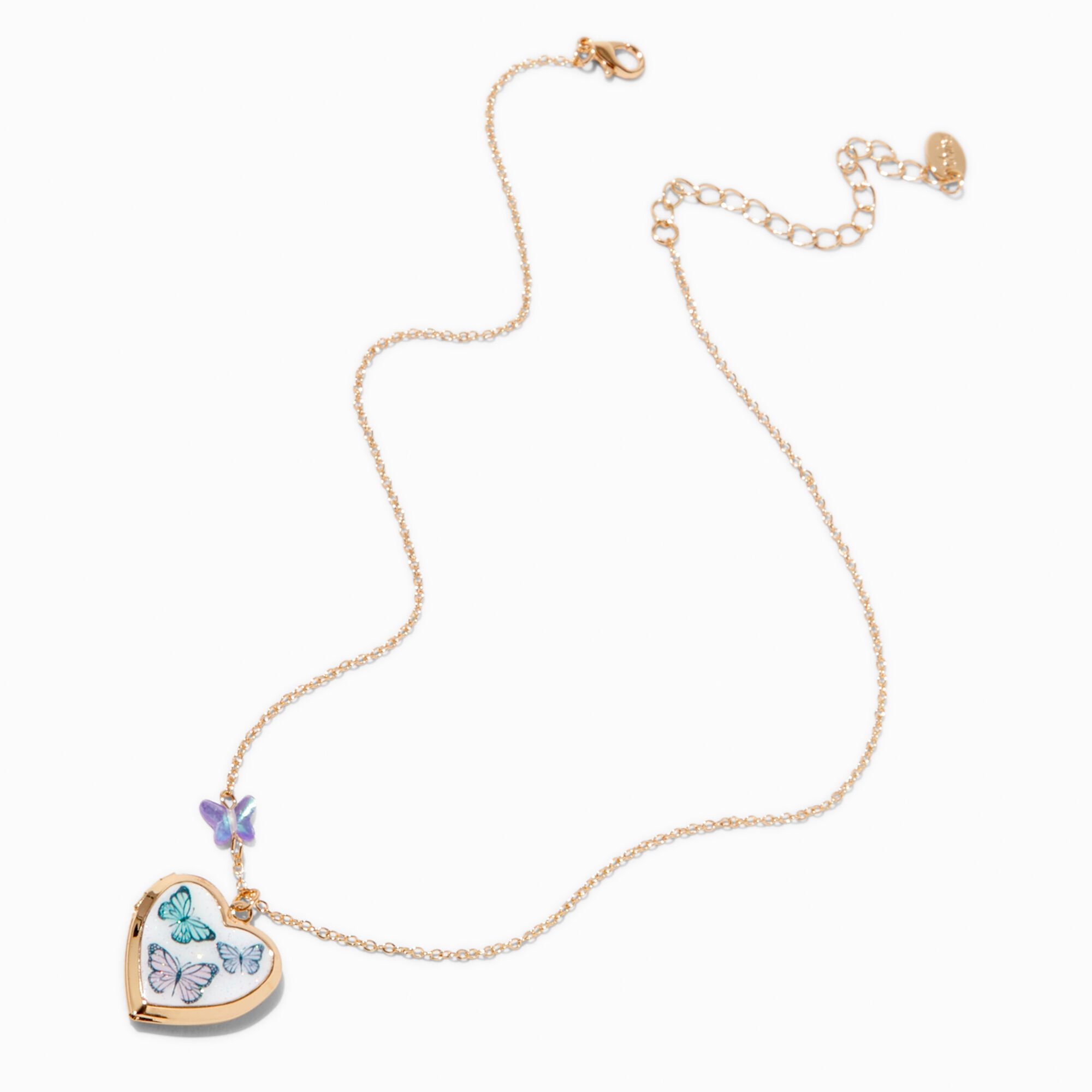 Butterfly Heart Locket Pendant Necklace,