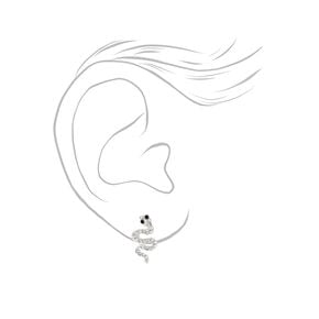 Boucles d&#39;oreilles &agrave; clip serpent couleur argent&eacute;e,